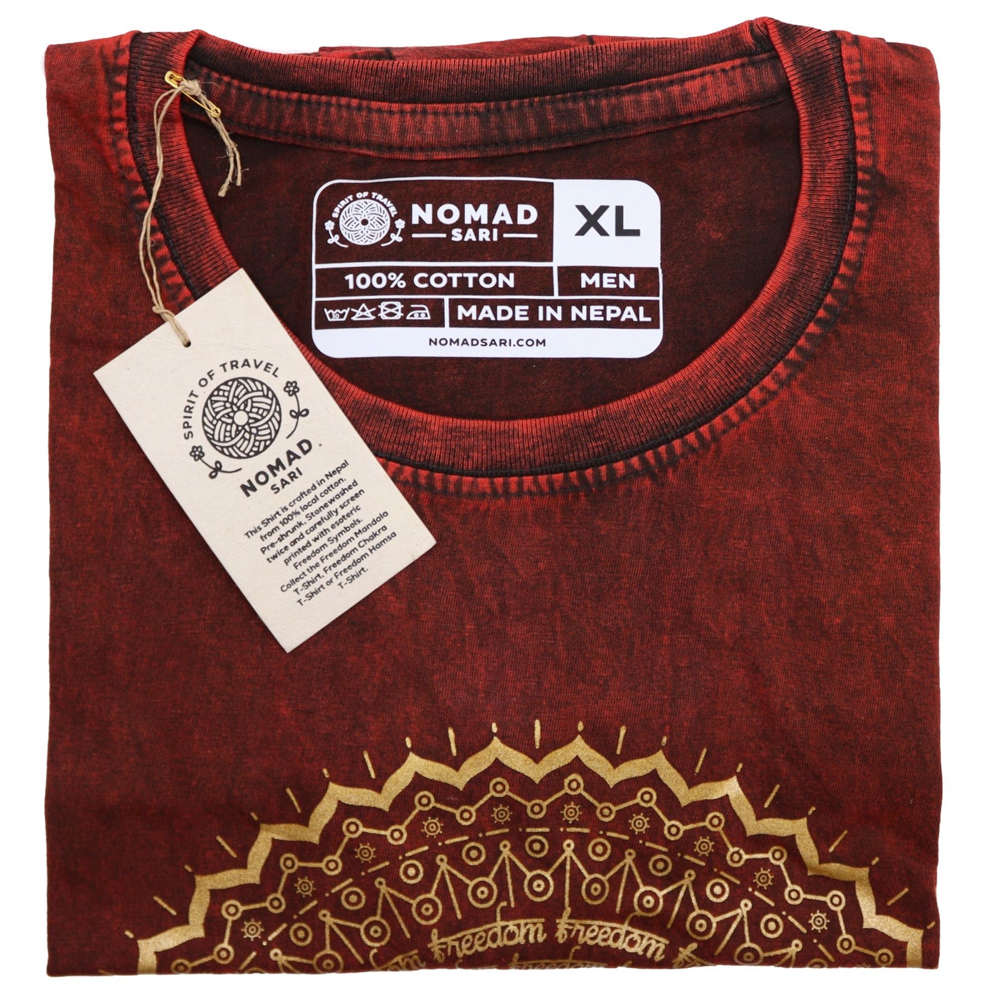 Nomad Sari Stonewashed Cotton T-Shirt – Hamsa – Maroon – XL