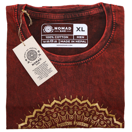 Nomad Sari Stonewashed Cotton T-Shirt – Hamsa – Maroon – XL