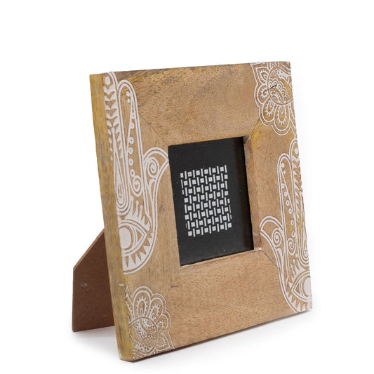 Small Mango Wood Picture Frame (for 10x10cm) 20x20x2cm- Hamsa - White