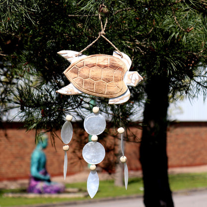 Whitewash Turtle Carving and Natural Capiz Drop
