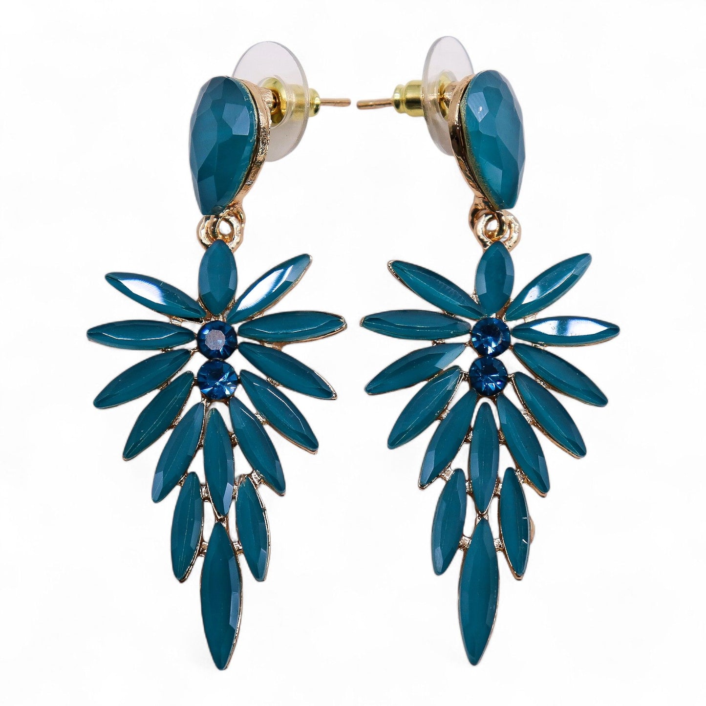 Teal Green - Vintage Glass - Long Drop - Earrings
