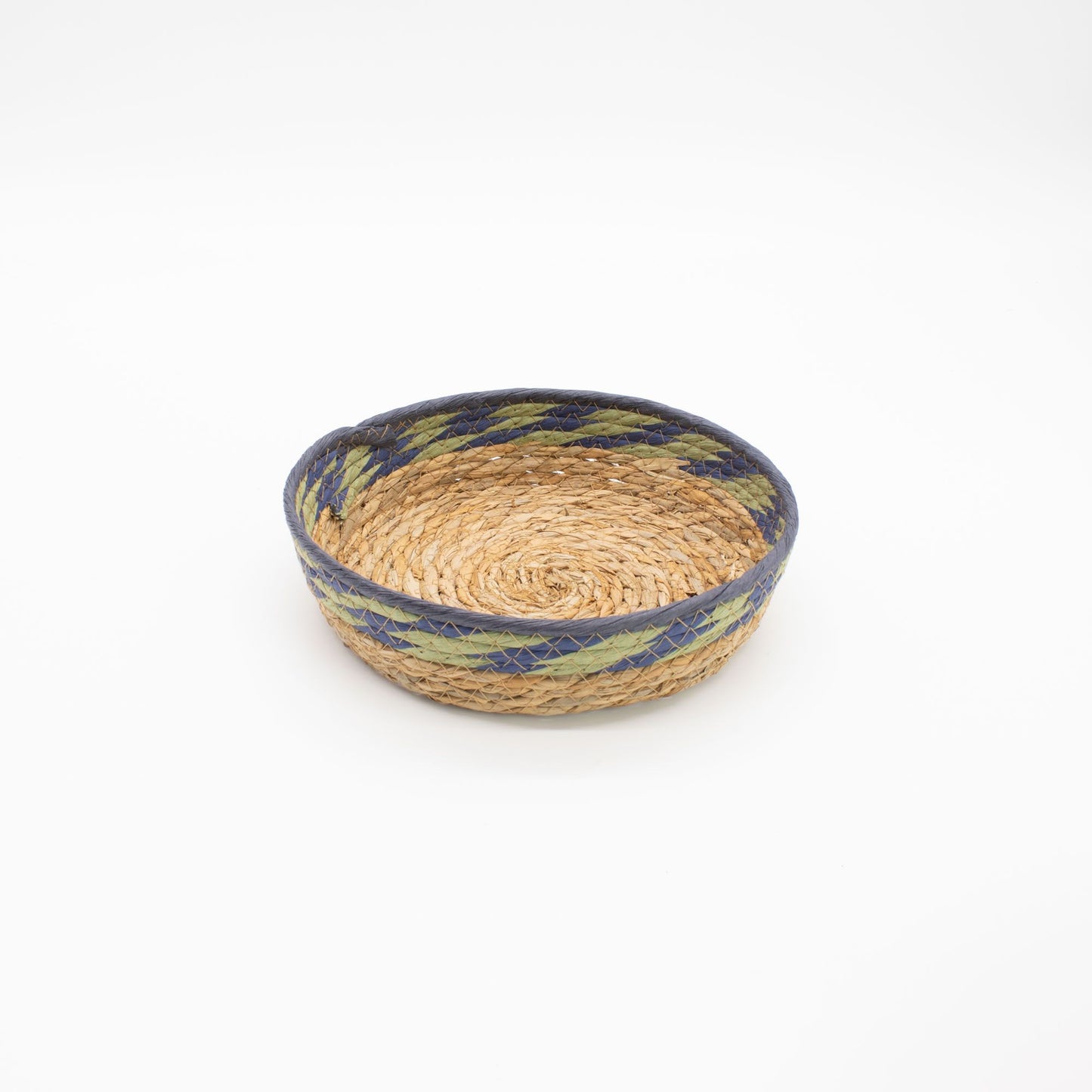 Straw & Seagrass Tray Baskets - Natural Green & Blue- Set of 3