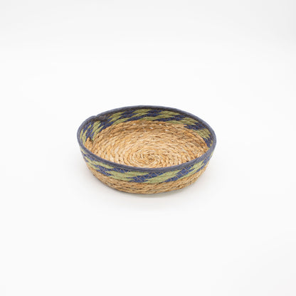 Straw & Seagrass Tray Baskets - Natural Green & Blue- Set of 3