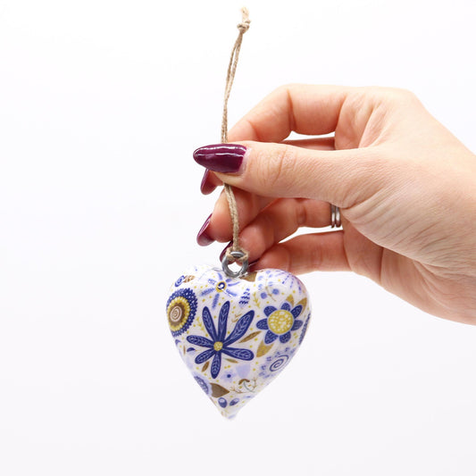 Large Decor Wood Heart - Blue Floral