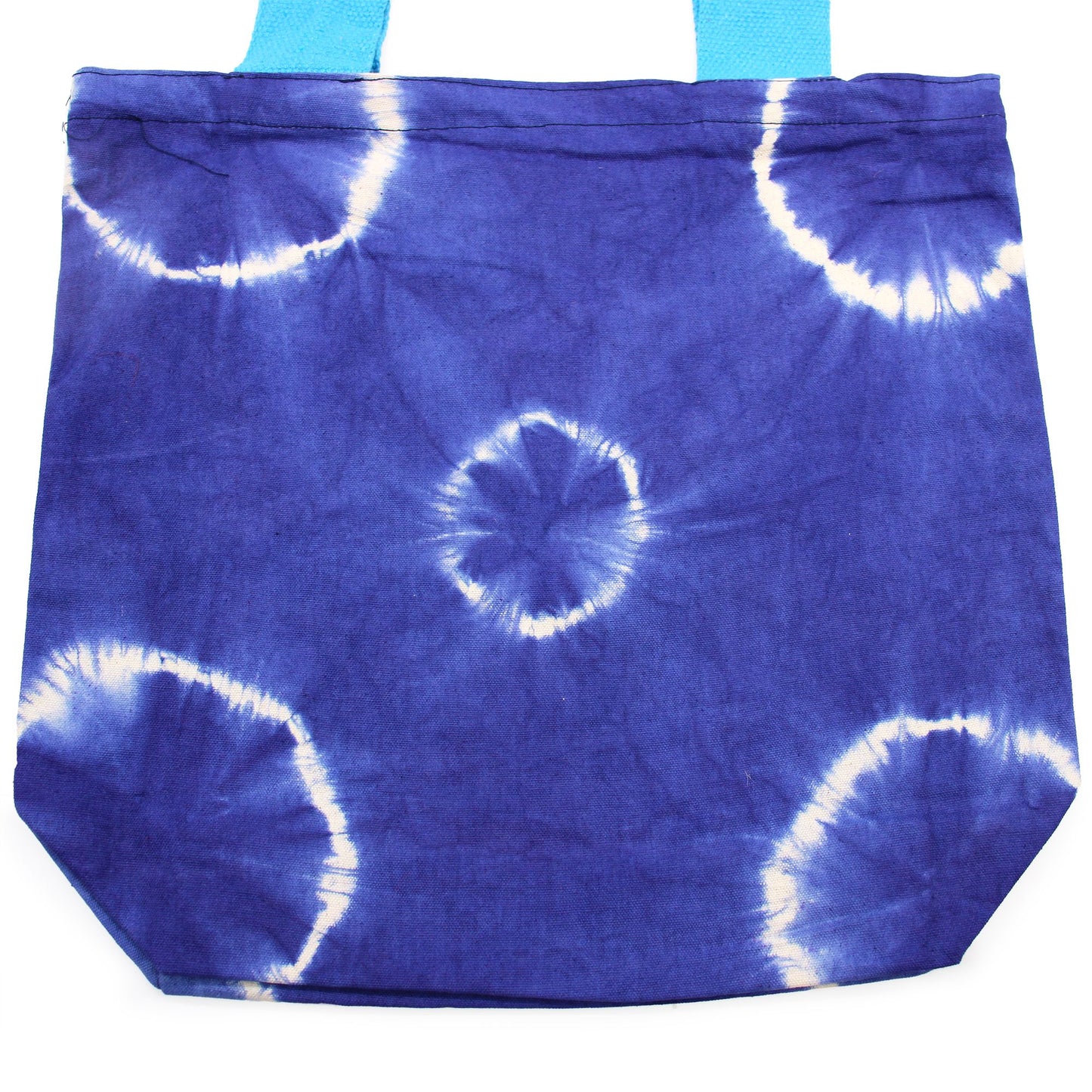 Natural Tie-Dye Cotton Bag (8oz) - 38x42x12cm - Blue Rings - Blue Handle