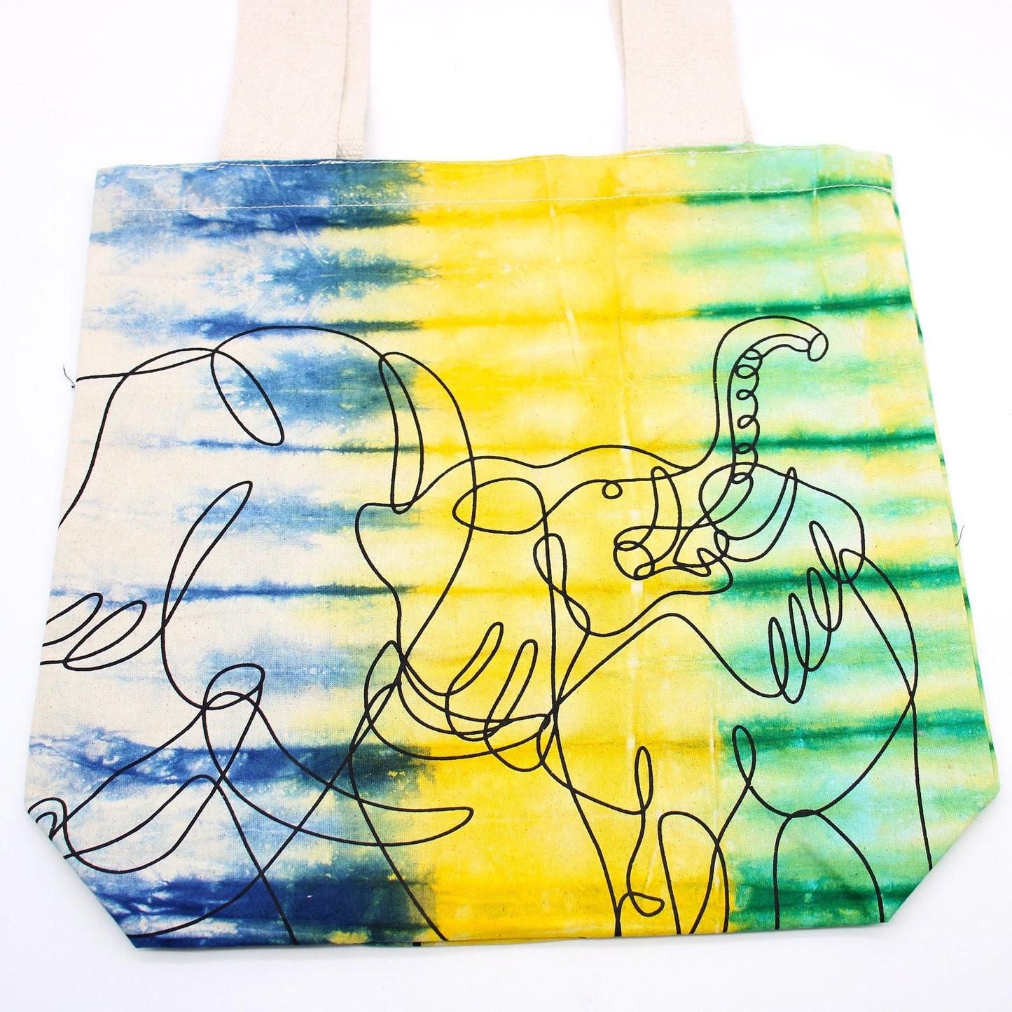 Tie-Dye Cotton Bag (6oz) - 38x42x12cm - Elephants - Multi - Natural Handle