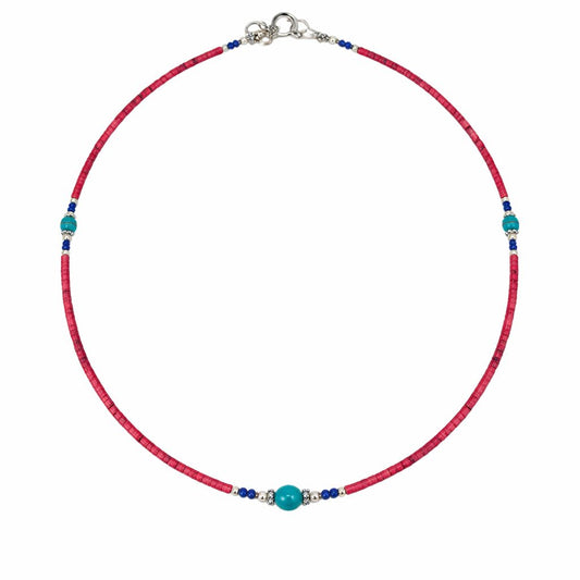 Nepalese Extra Fine Gem Necklace - Pink Coral & Turquoise Beads