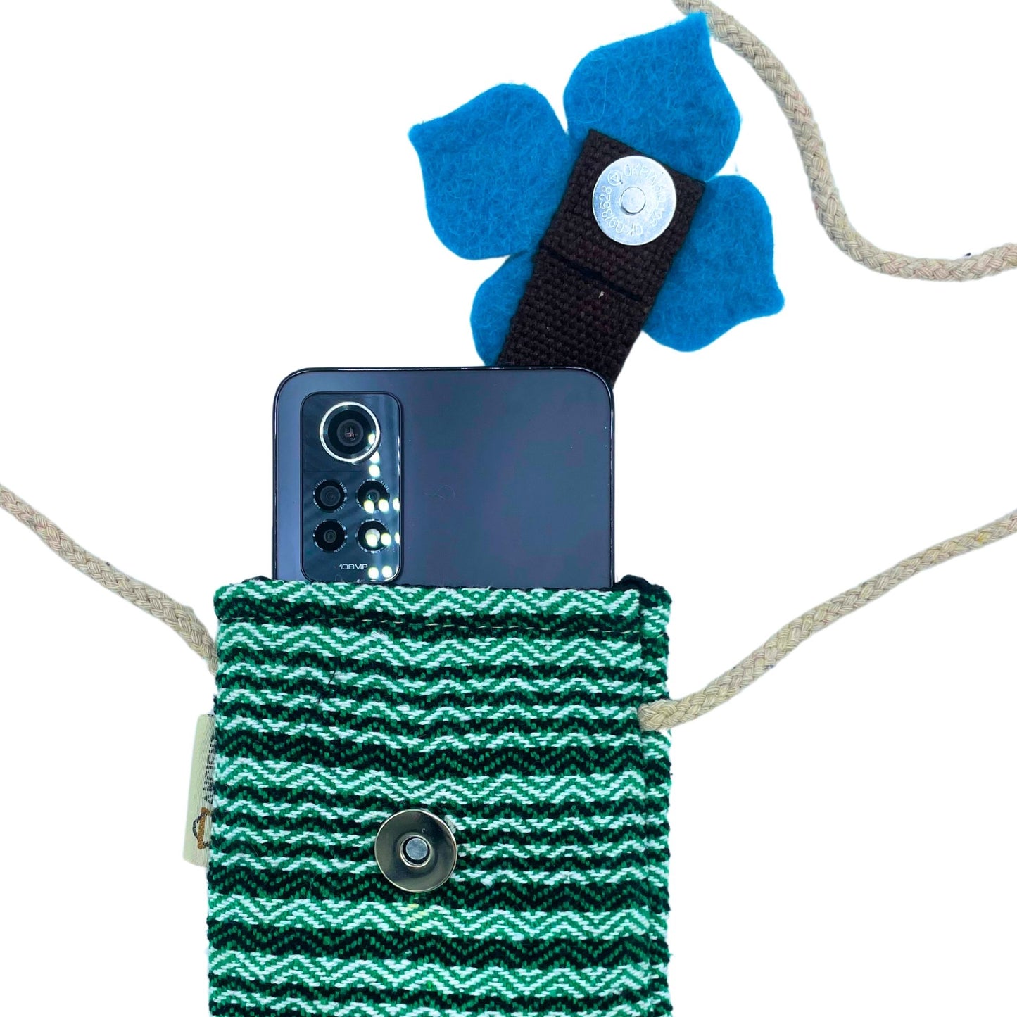 Phone Holder Bag Stripes Green - Flower Decor
