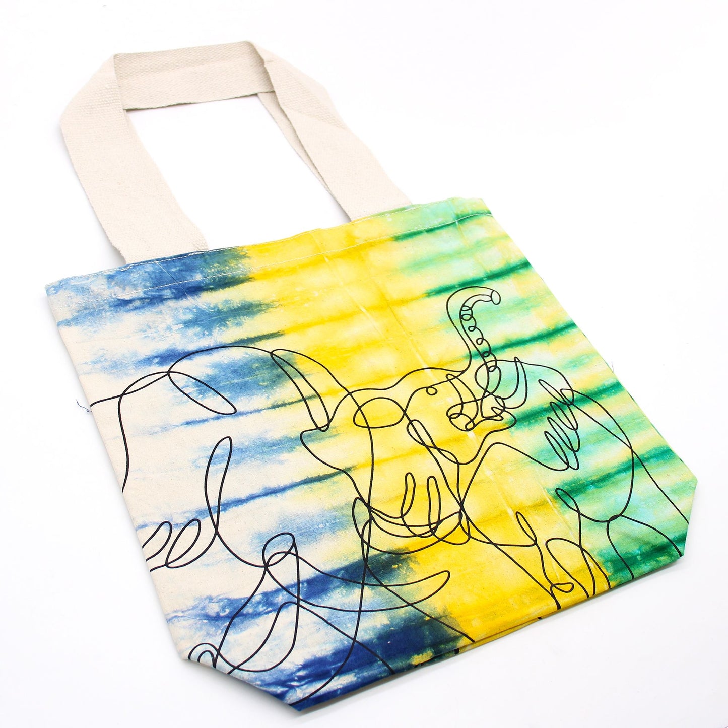 Tie-Dye Cotton Bag (6oz) - 38x42x12cm - Elephants - Multi - Natural Handle