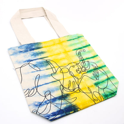 Tie-Dye Cotton Bag (6oz) - 38x42x12cm - Elephants - Multi - Natural Handle