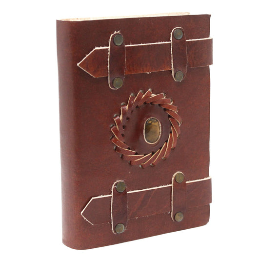 Leather Tiger Eye with Belts Notebook (15x10cm)
