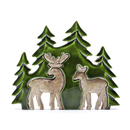 Lost in the Forrest - Two Dear in the Forrest 3D Wooden Decoration - 18x23cm