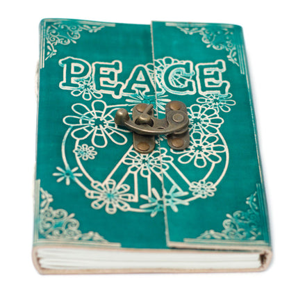 Leather Green Peace with Lock Notebook (18x13cm)