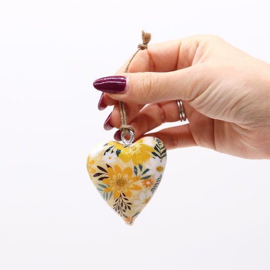 Large Decor Wood Heart - Yellow Floral
