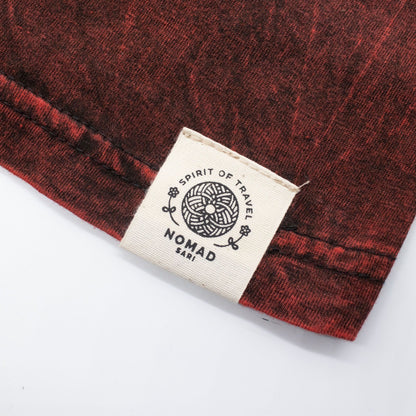 Nomad Sari Stonewashed Cotton T-Shirt - Dragon Mandala - Maroon - Medium