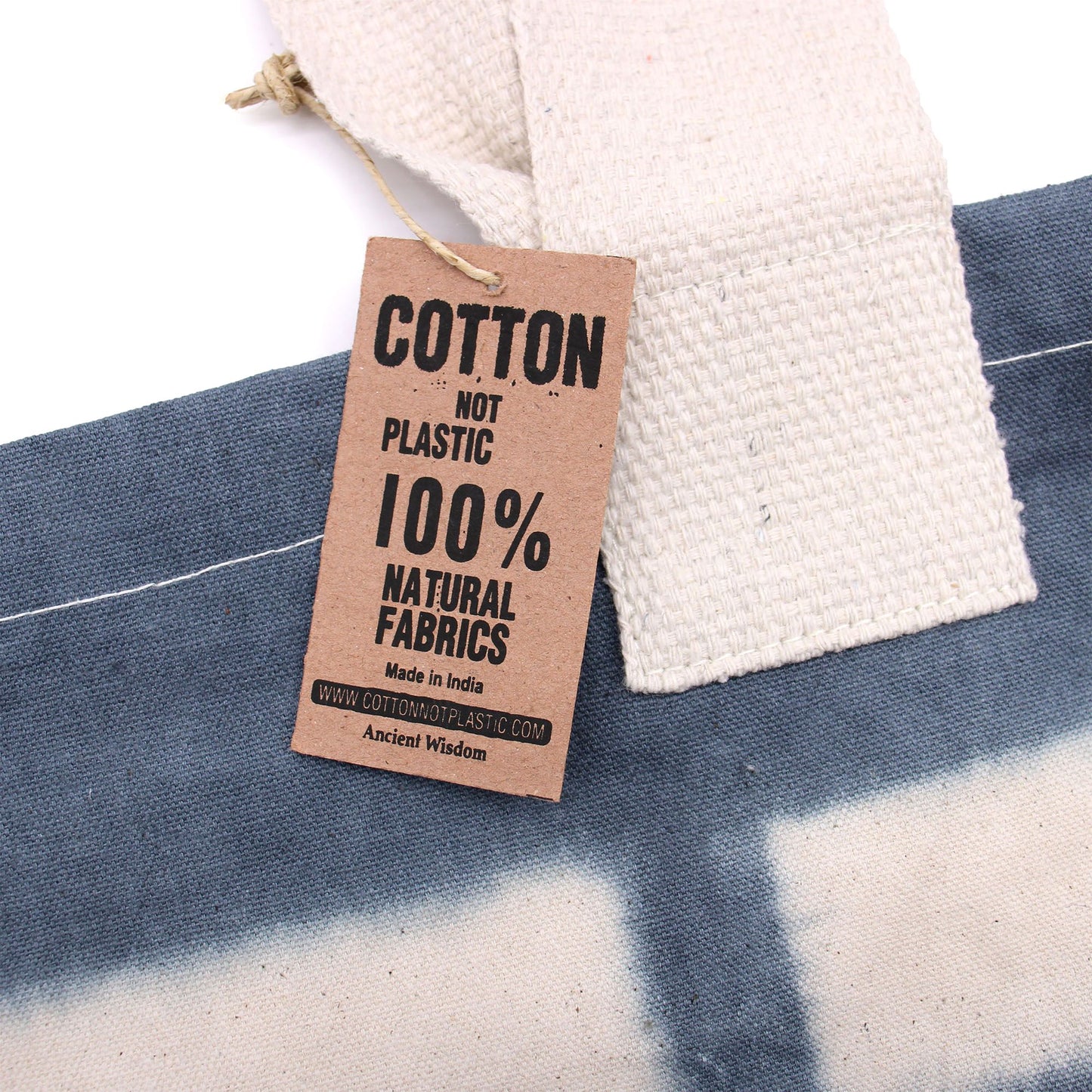 Natural Tie-Dye Cotton Bag (8oz) - 38x42x12cm - Grey Blocks - Natural Handle