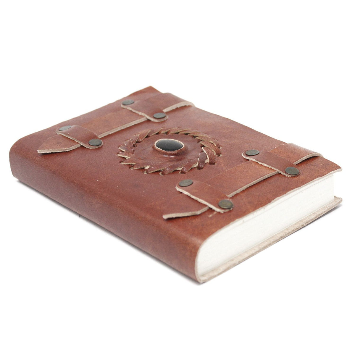Leather Black Onyx with Belts Notebook (15x10cm)