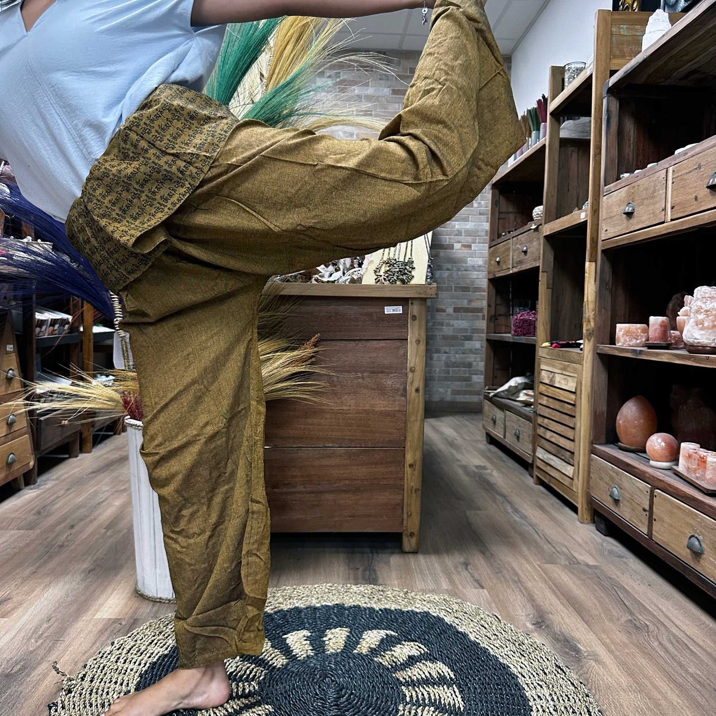 Yoga and Festival Pants - Thai Fisherman  Mandala Mantra on Green/Khaki