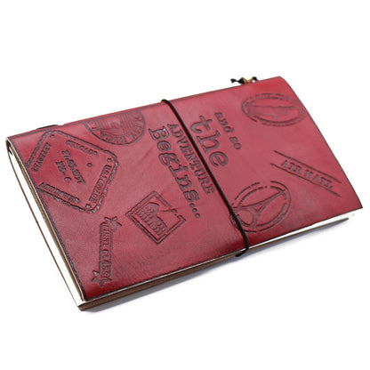 Handmade Leather  Journal- The Adventure Begins - Red