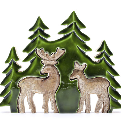 Lost in the Forrest - Two Dear in the Forrest 3D Wooden Decoration - 18x23cm