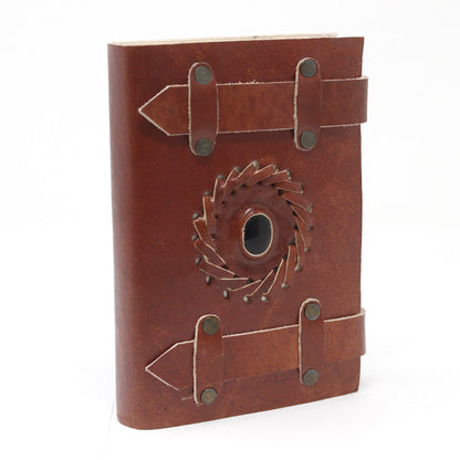 Leather Black Onyx with Belts Notebook (15x10cm)