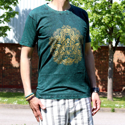 Nomad Sari Stonewashed Cotton T-Shirt – Hamsa – Green – Medium