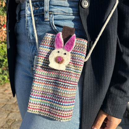 Phone Holder Bag Stripes Pink - Bunny Decor