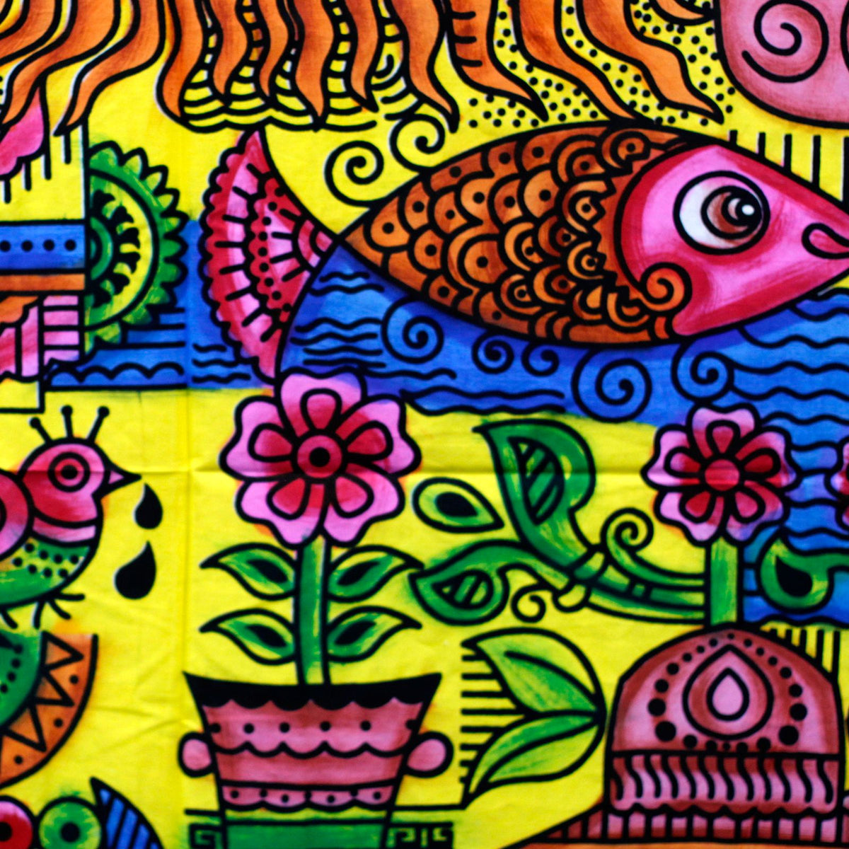 Hand-brushed Cotton Wall Art - Sun