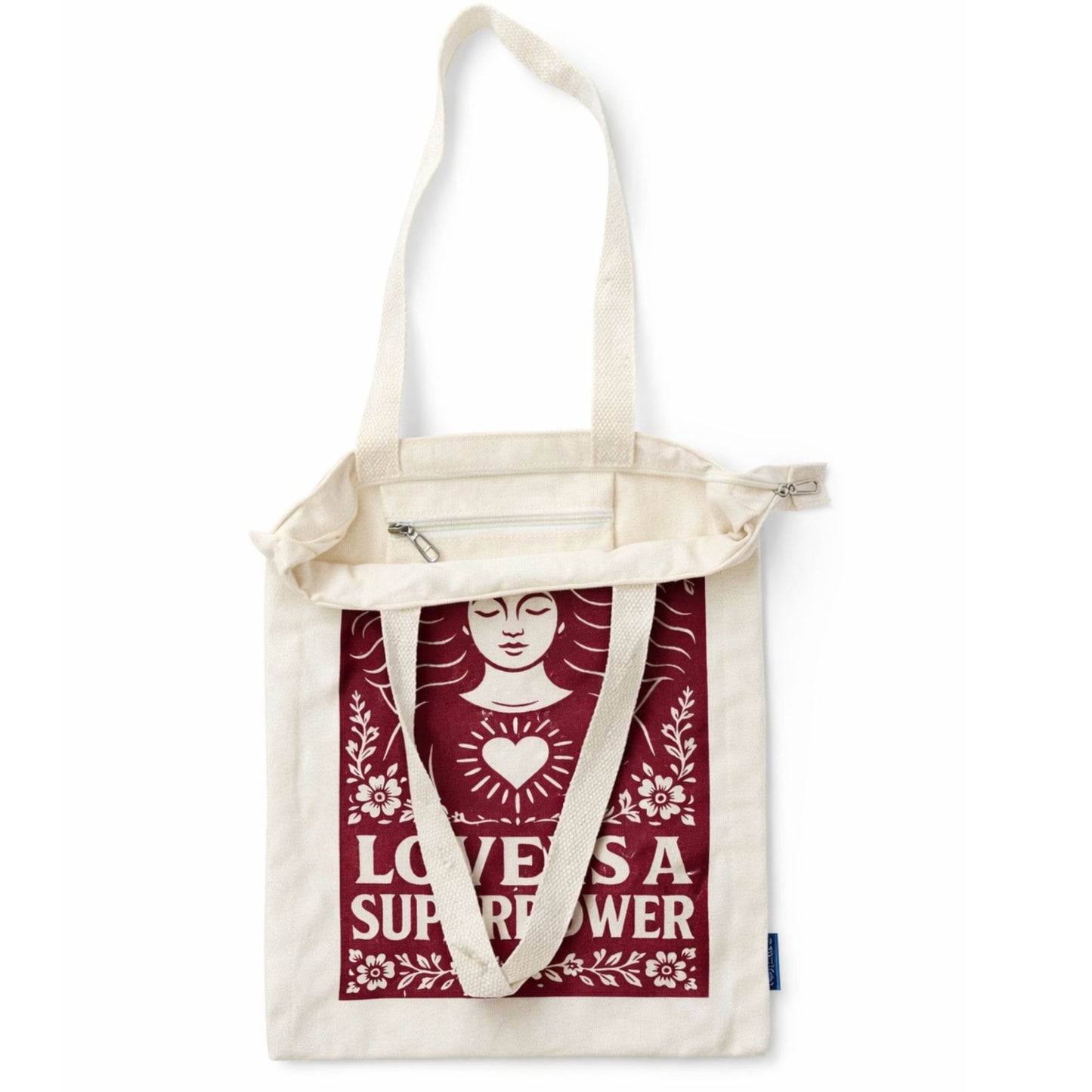 Nomad Sari Iconic Toni Tote Bag - Love is a Super Power - Natural 10oz