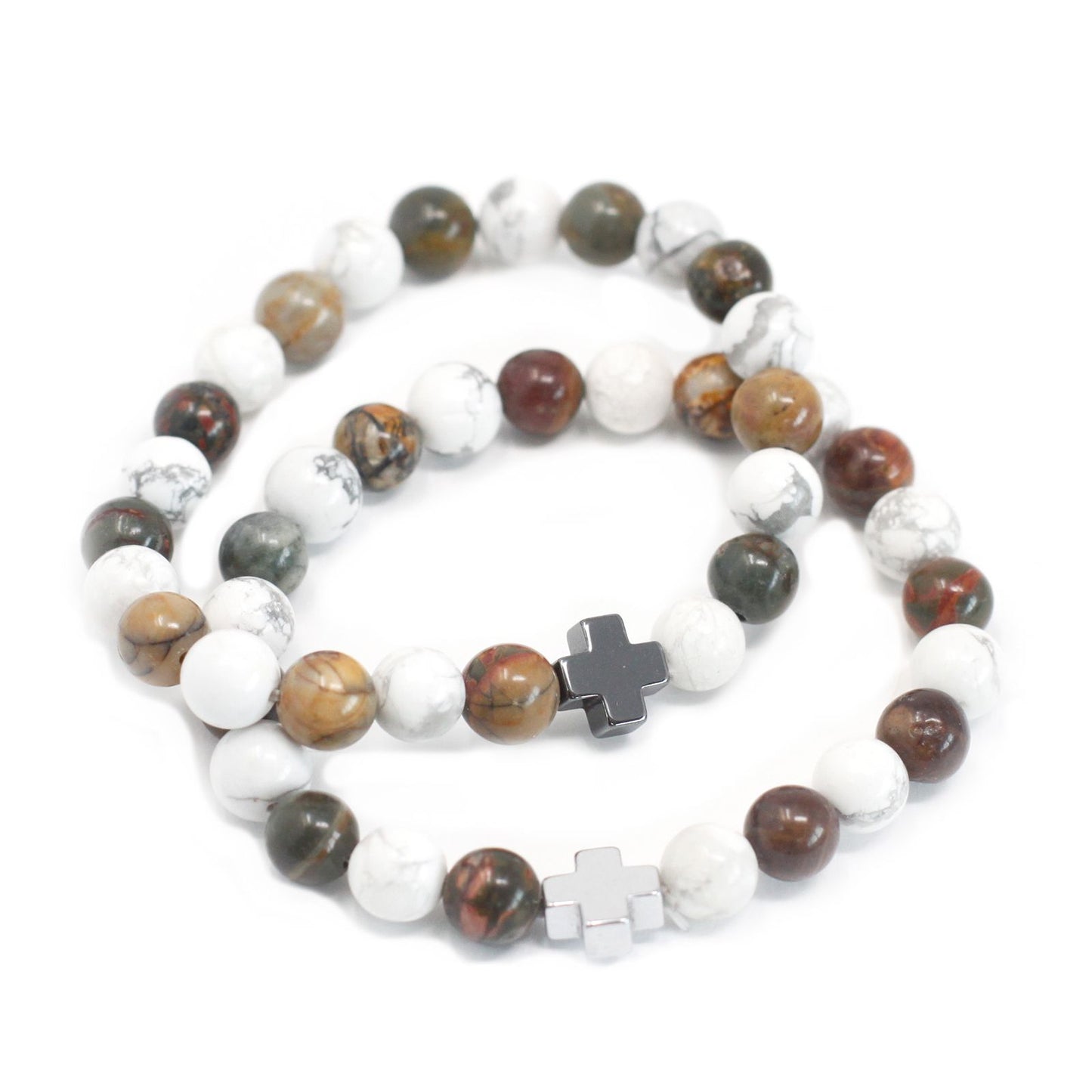 Beaded bracelet with crosses on a white background