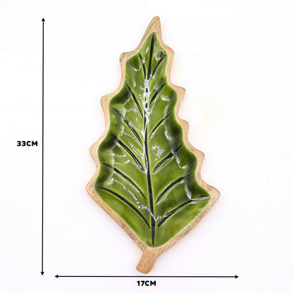 Lost in the Forrest - Enamel Leaf Wooden Bowl - 33x17cm