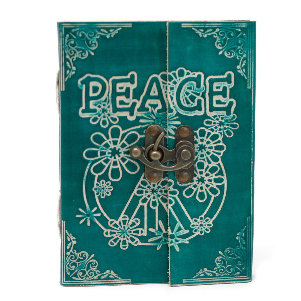 Leather Green Peace with Lock Notebook (18x13cm)