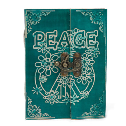Leather Green Peace with Lock Notebook (18x13cm)