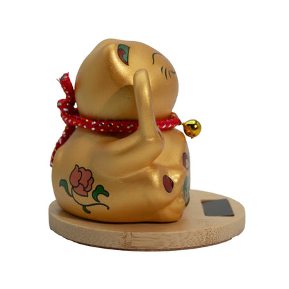 Solar Money Cat Wooden Base  - Gold moving Hand