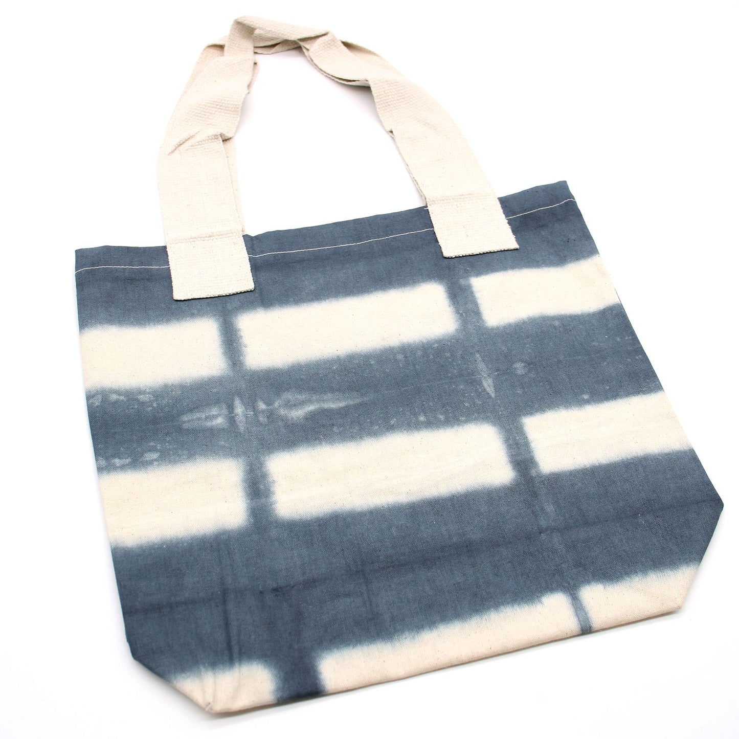 Natural Tie-Dye Cotton Bag (8oz) - 38x42x12cm - Grey Blocks - Natural Handle