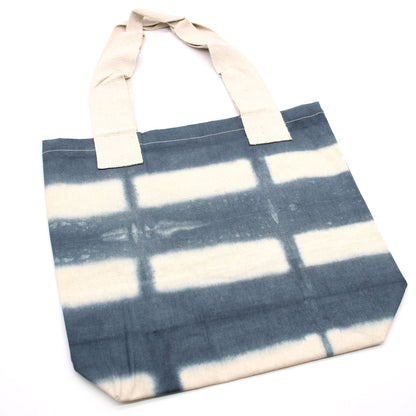 Natural Tie-Dye Cotton Bag (8oz) - 38x42x12cm - Grey Blocks - Natural Handle