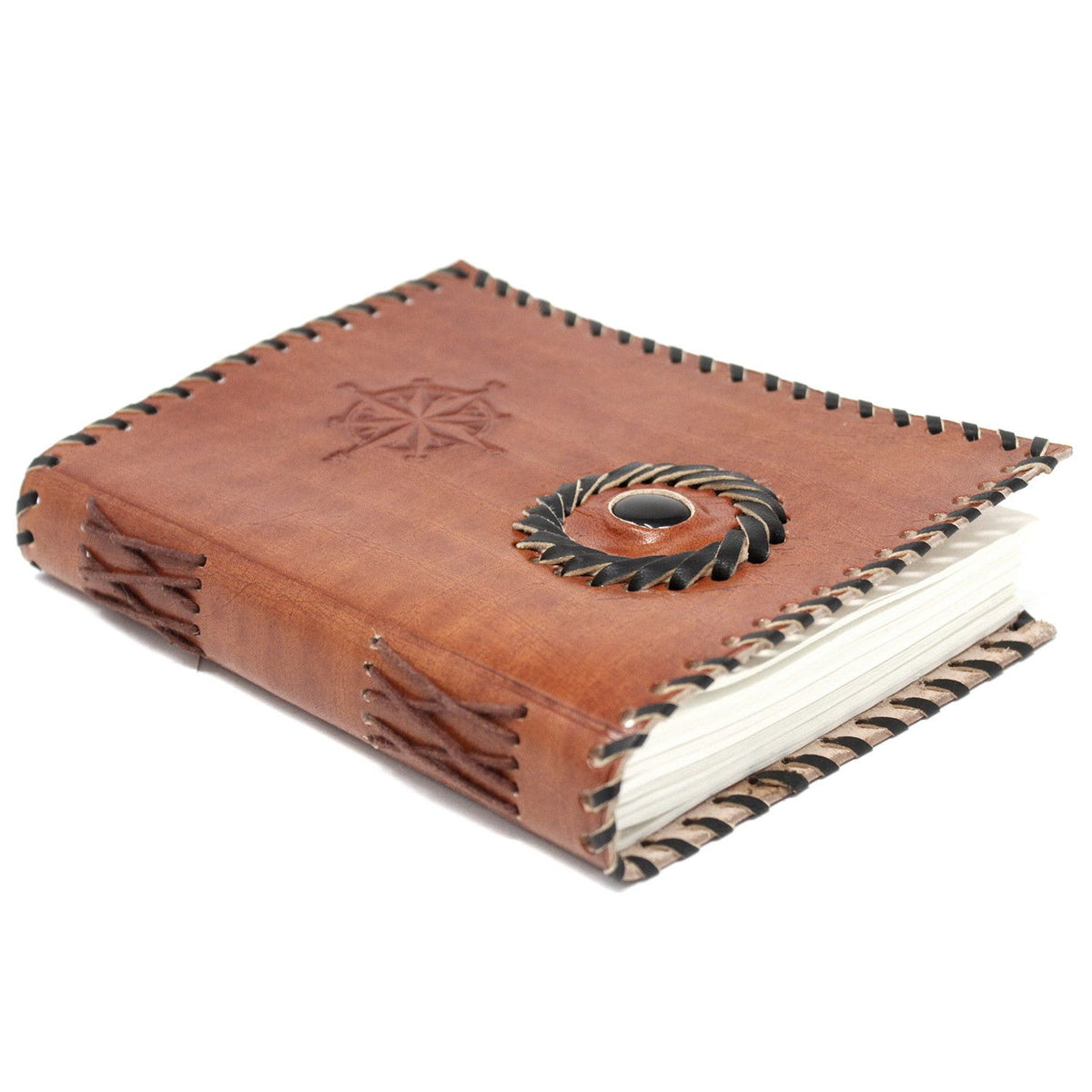 Leather Black Onyx & Compass Notebook (17x12cm)