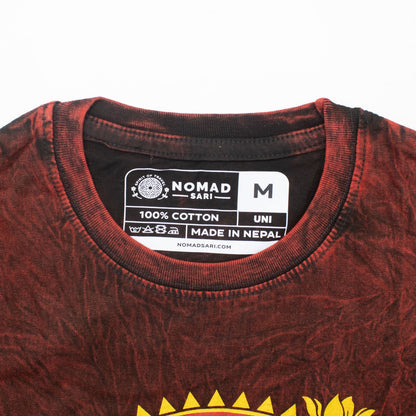 Nomad Sari Stonewashed Cotton T-Shirt - Dragon Mandala - Maroon - Large