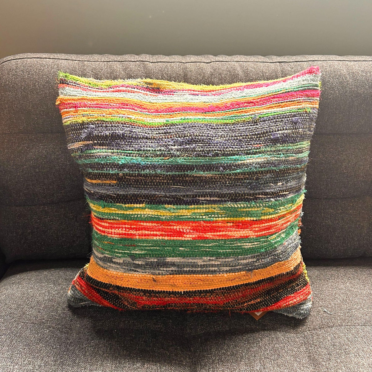 Rag Rug Cushion Covers - Natural Greens