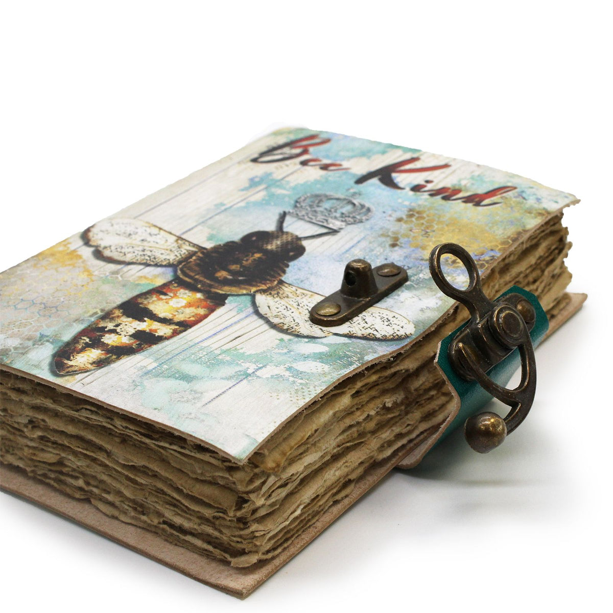 Leather "Bee Kind" Deckle-edge Notebook (18x23cm)