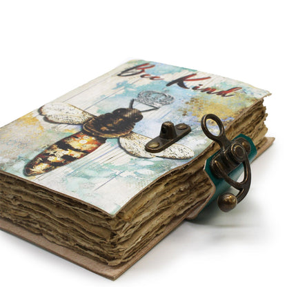 Leather "Bee Kind" Deckle-edge Notebook (18x23cm)