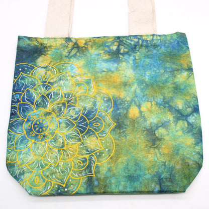 Tie-Dye Cotton Bag (6oz) - 38x42x12cm -  Mandela - Green/Blue - Natural Handle