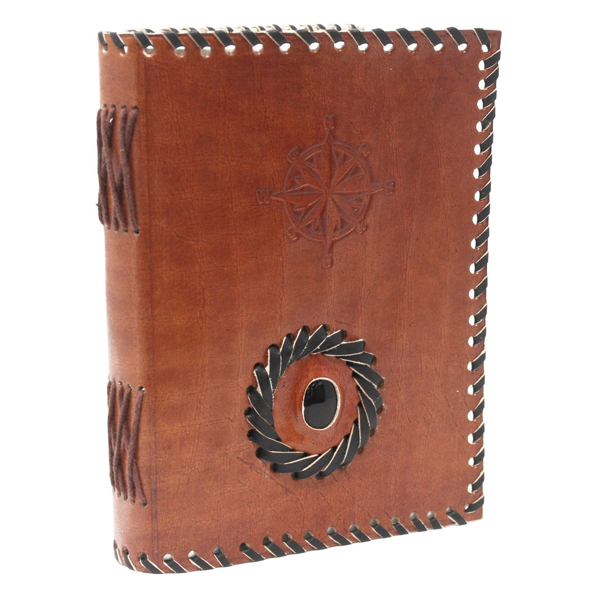 Leather Black Onyx & Compass Notebook (17x12cm)