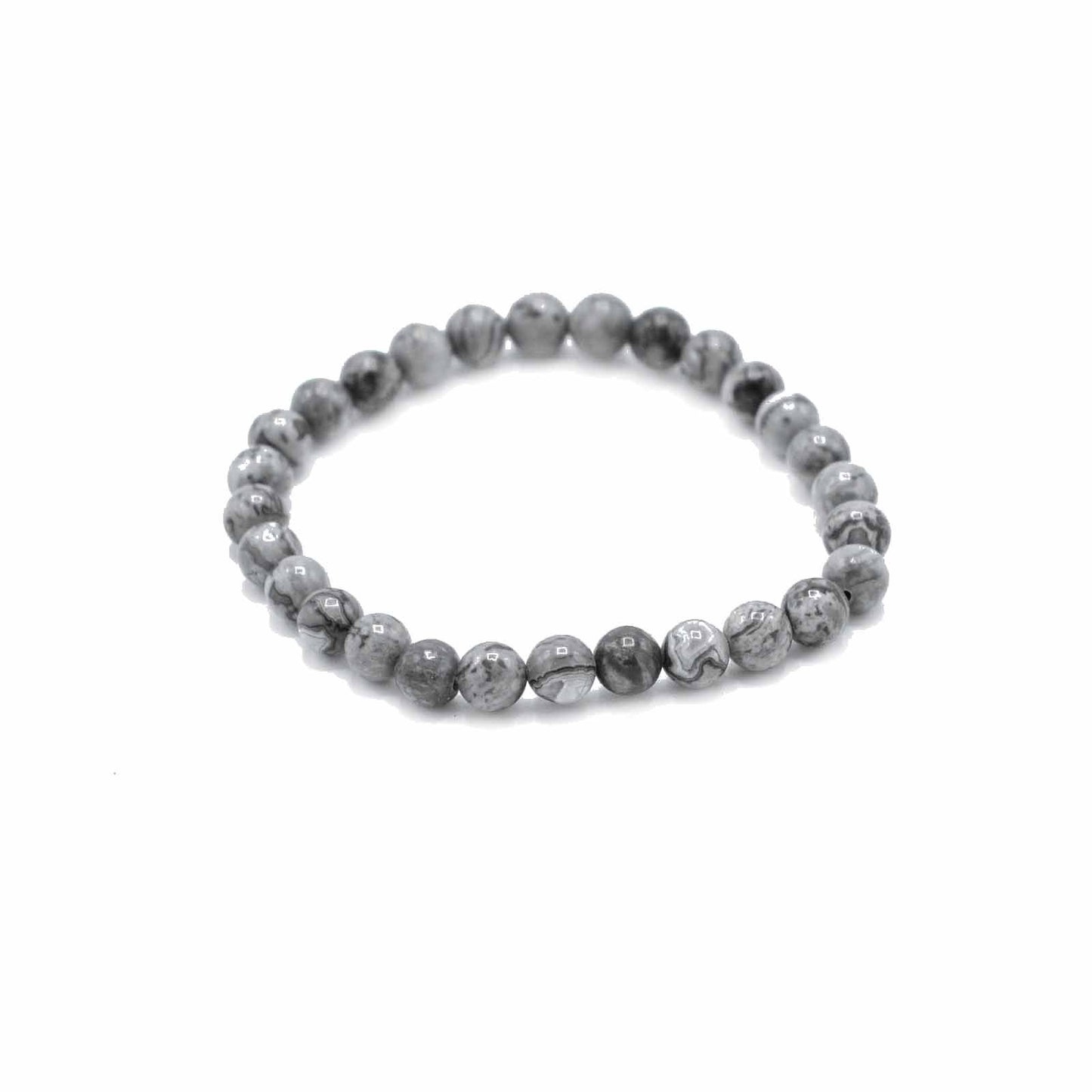Grey beaded bracelet on a white background