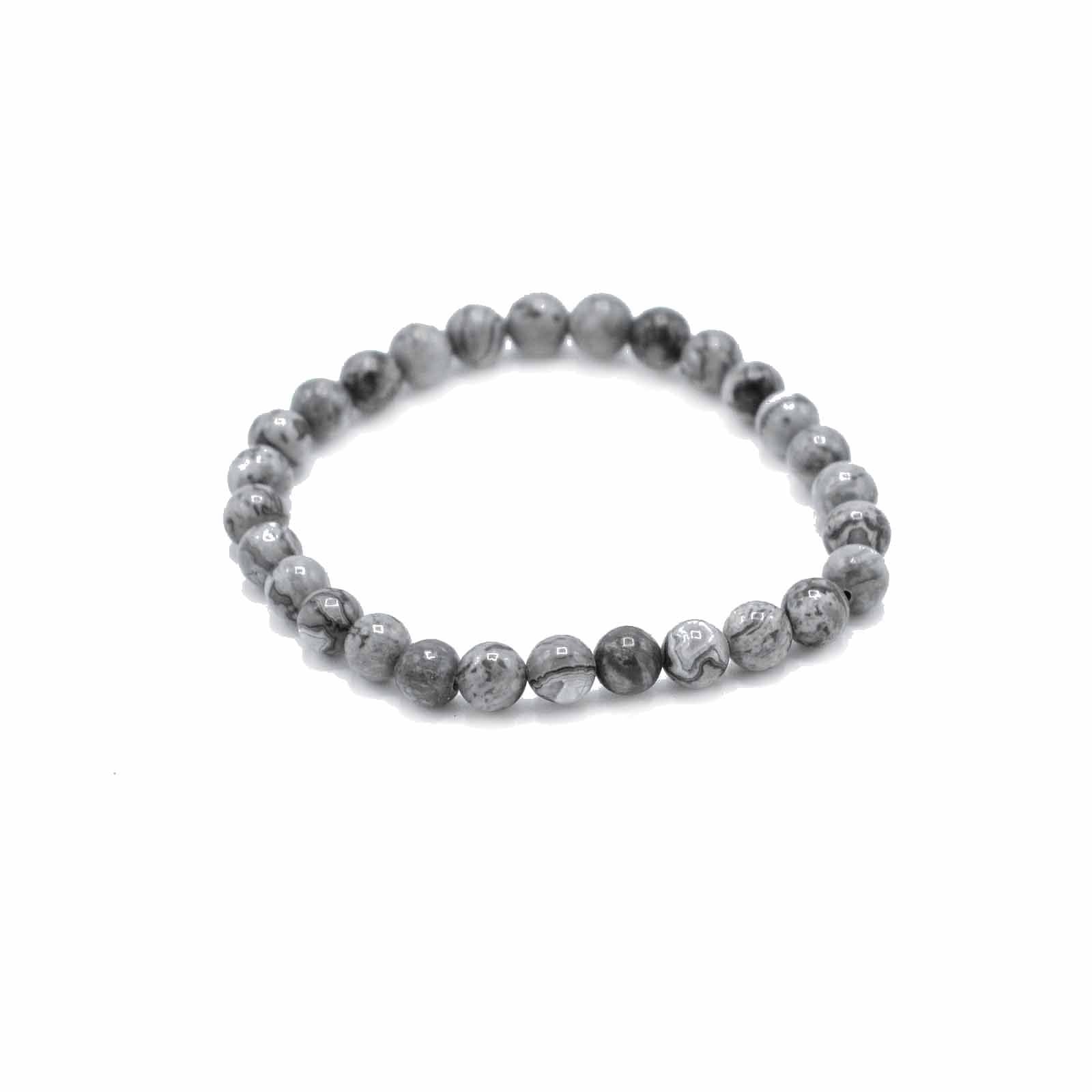 Grey beaded bracelet on a white background