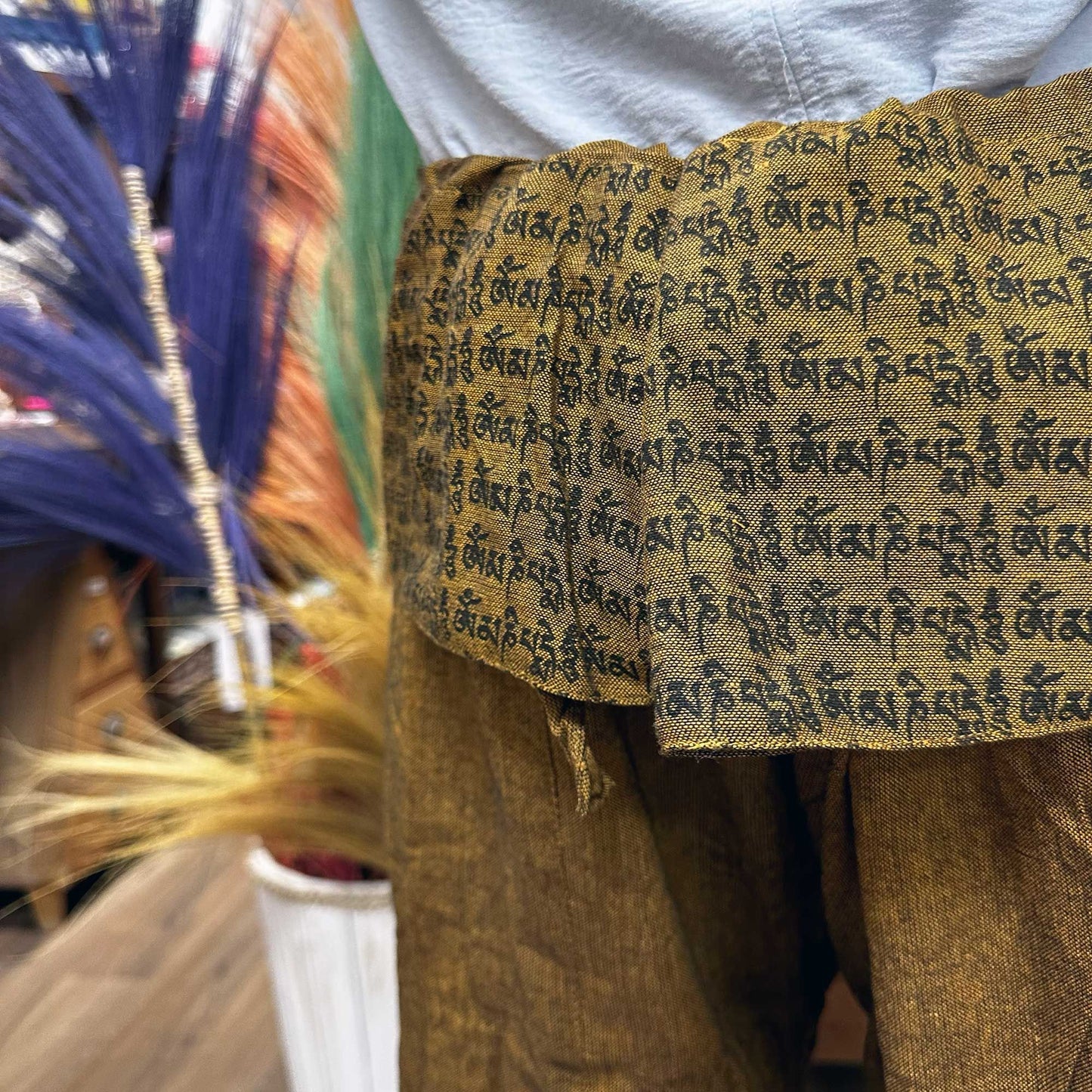 Yoga and Festival Pants - Thai Fisherman  Mandala Mantra on Green/Khaki