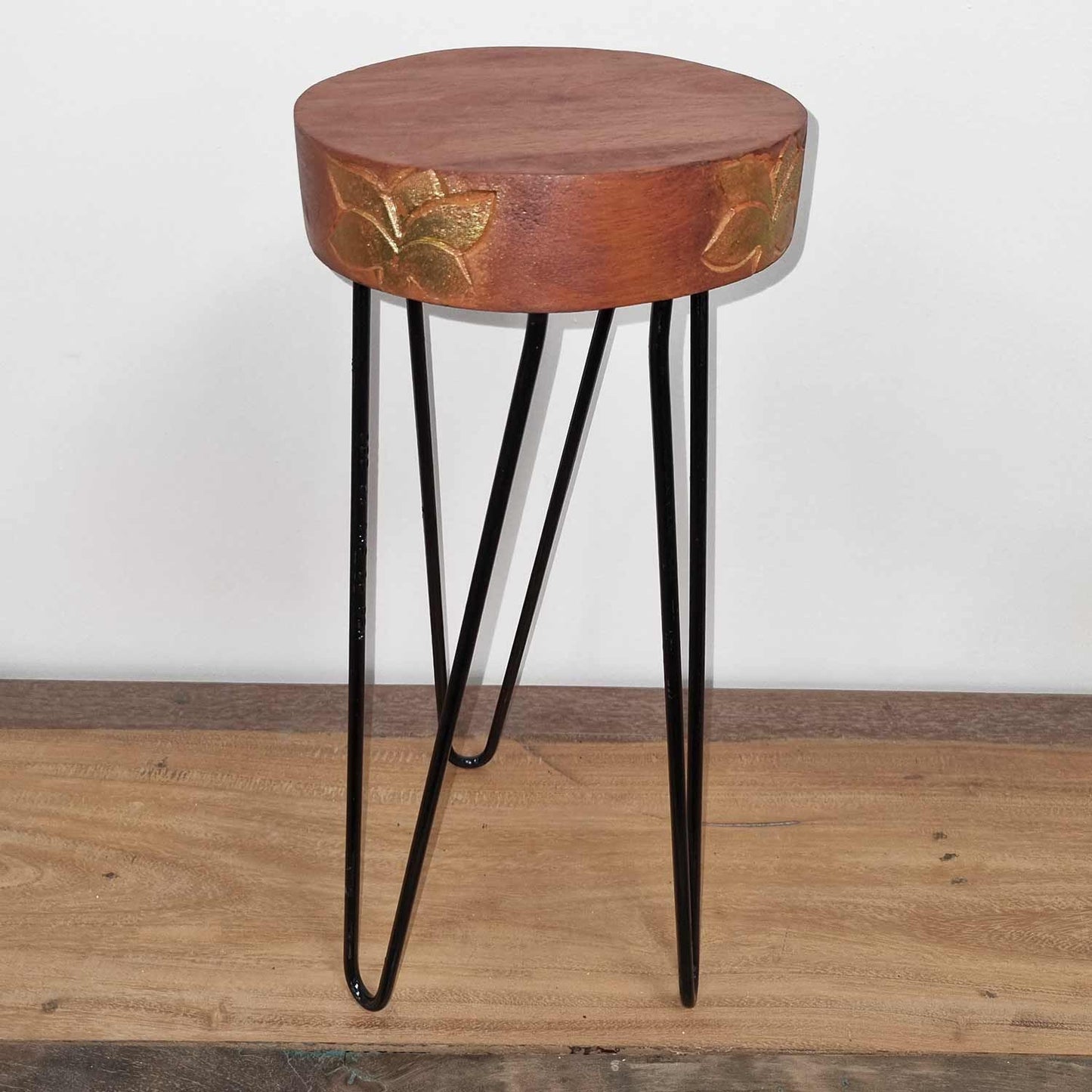 Albasia Wood Plant Stand - Terracotta & Black Detail