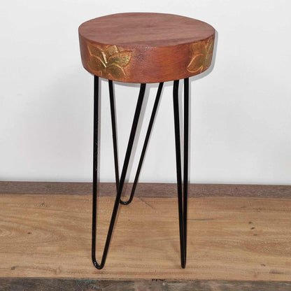 Albasia Wood Plant Stand - Terracotta & Black Detail