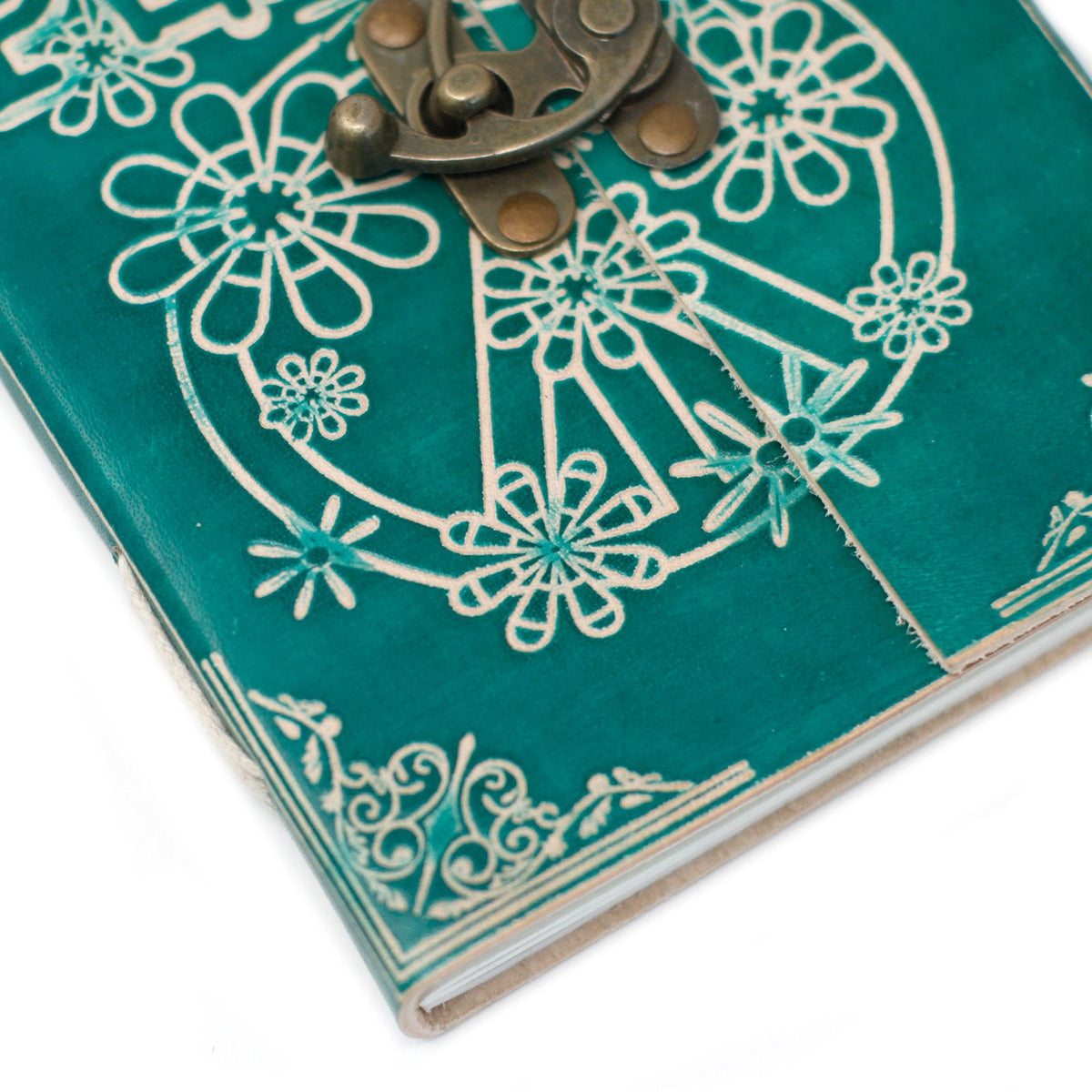 Leather Green Peace with Lock Notebook (18x13cm)