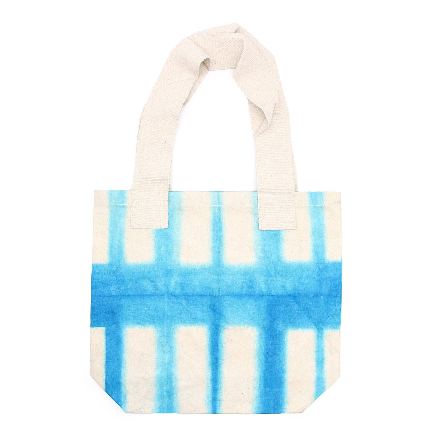 Natural Tie-Dye Cotton Bag (8oz) - 38x42x12cm - Sky Blue Blocks - Natural Handle